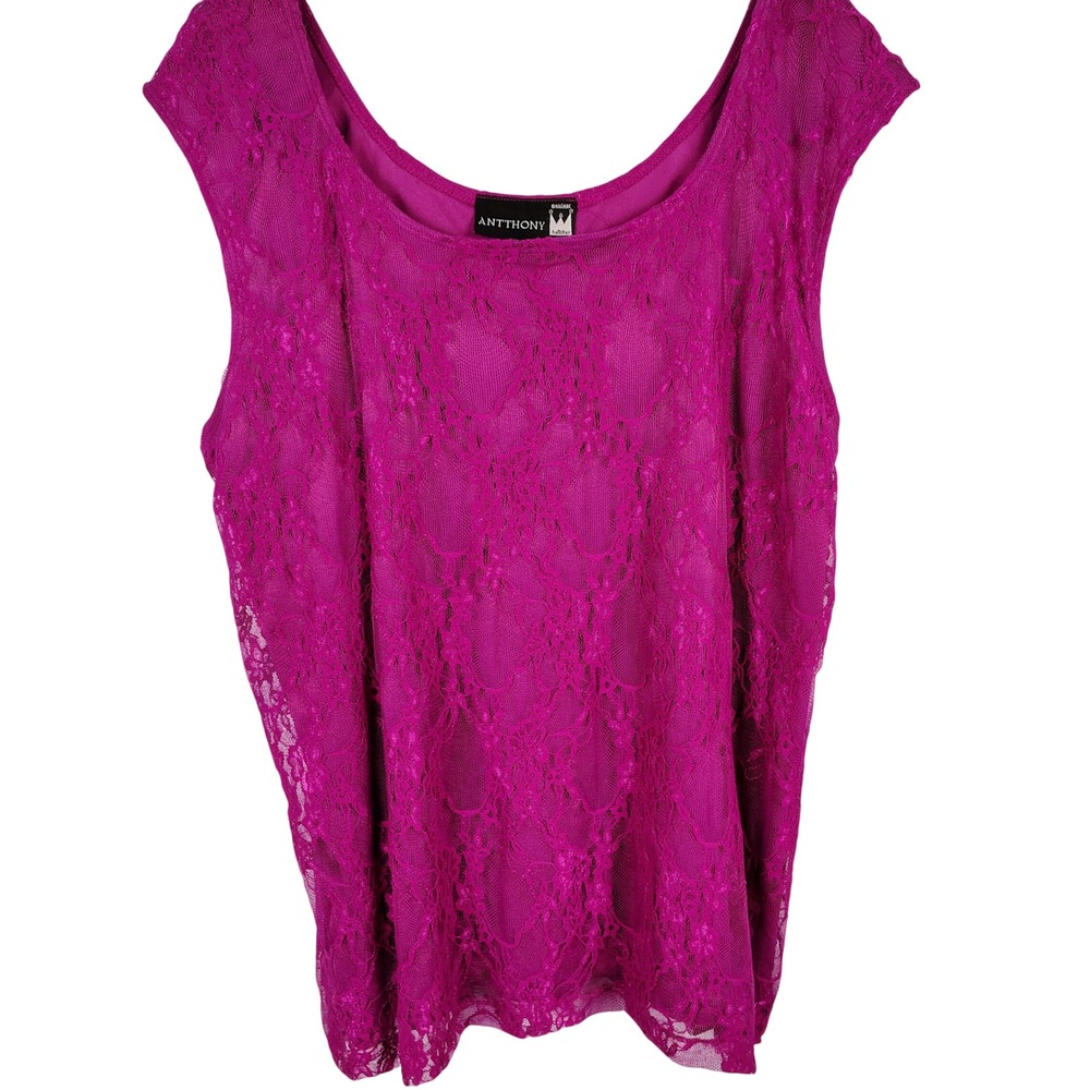 Antthony Womens 1X Lace Overlay Tank Top Magenta Floral Romantic Coquette